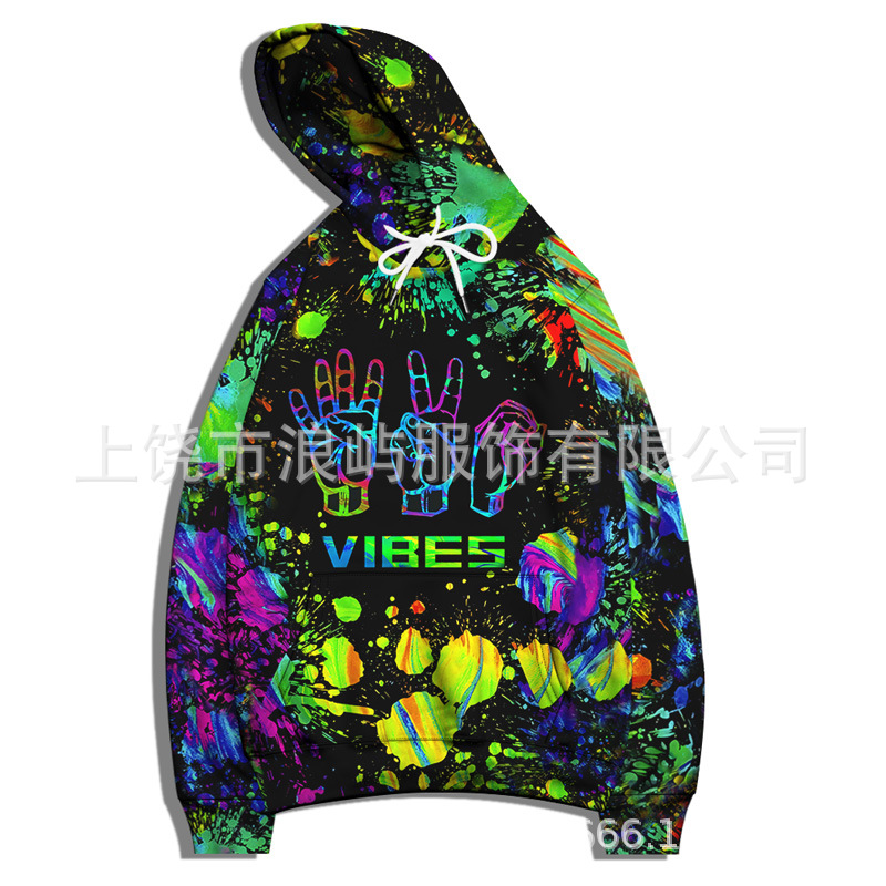 2021 autumn and winter men's splash-color camouflage 3d digital printing hooded sweater loose coat full printed 3d sweater