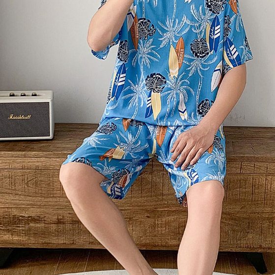 Men's Artificial Cotton Pajama Pants Five-point Pants Summer Beach Pants plus size Loose Cotton Silk Thin Home Pants Casual Shorts