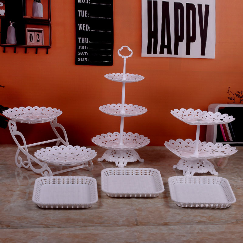 Decoración de cumpleaños soporte de postre estante de exhibición de estilo europeo comida fría mesa de descanso de té de plástico pastel bandeja de postre estante