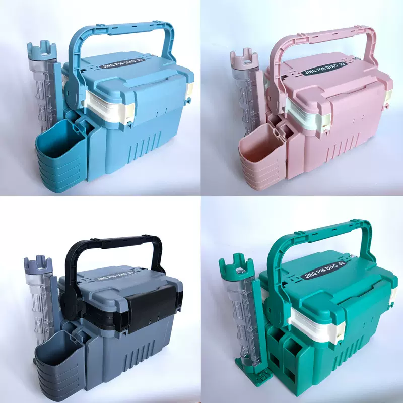 跨境路亚钓箱手提箱垂钓用品带锁扣可挂立杆器杯架渔具收纳箱可坐