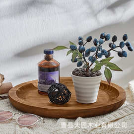 现代简约木制圆形托盘下午茶点心咖啡奶茶收纳盘  木制香薰托盘