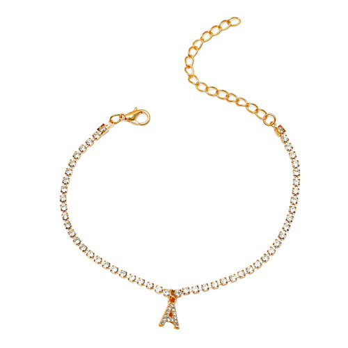 European and American Fashion Creative Water Diamond Ankle Chain Cross-border Diamond Tennis 26 English Letters Hip-hop Creative Beach Ankle Accessory for Women