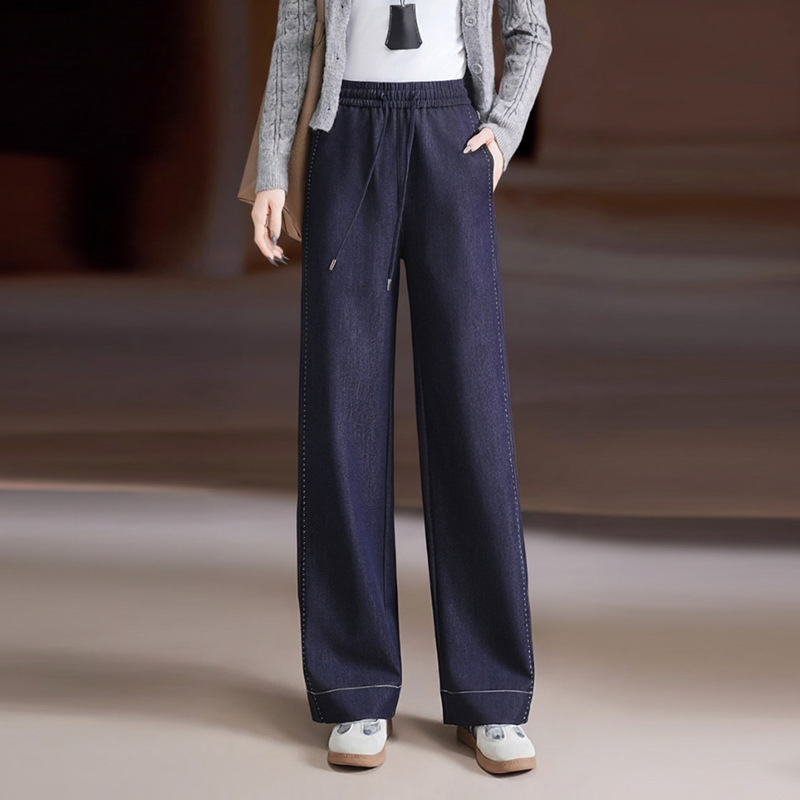 Cotton Denim Straight-Leg Pants for Women 2026 Spring and Autumn New High-Waisted Slimming Loose Straight-Leg Casual Elegant Women's Pants