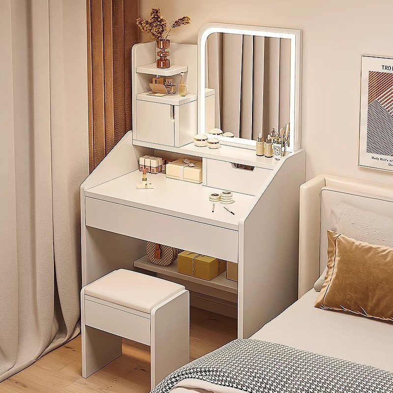 Dressing Table Bedroom 2025 New Rental House Dressing Table with Light Mirror Simple Modern Bedside Table Storage Cabinet Integrated