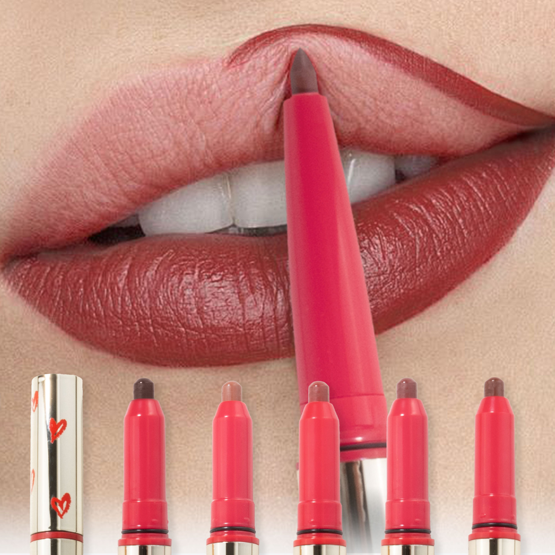 SHCOETY Double-headed red Lip liner pen, two-in-one multi-color matte long-lasting lip filling without fading, cross-border outlining pen undefined