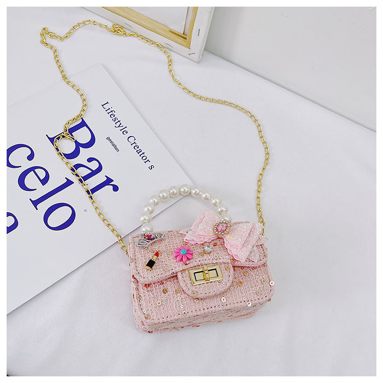 Girl'S Cloth Flower Bow Knot Cute Sequins Pearls Square Lock Clasp Crossbody Bag display picture 64