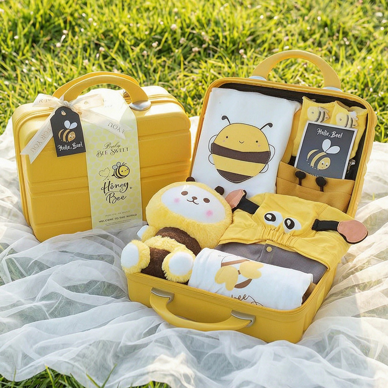 Baby Gift Box Little Bee Suit Newborn Baby Pure Cotton One-Piece Clothes Full Moon 100 Days Photo Cute