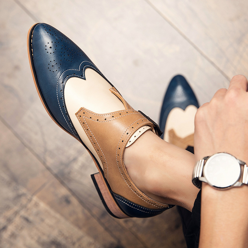 Chaussures Derby classiques pour hommes, chaussures en cuir à blocs de couleurs, chaussures de mariage, nouvelle mode_voghion.com