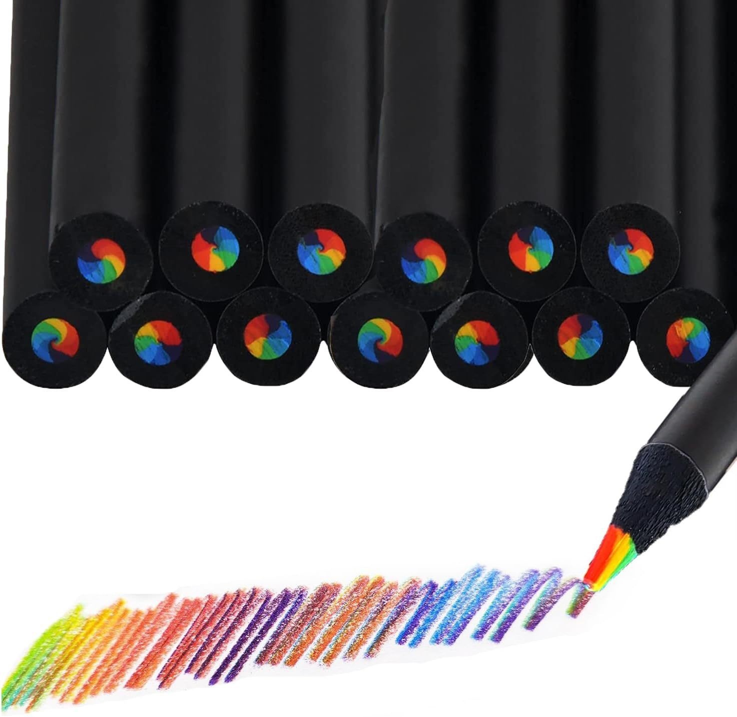 Creativo en uno Arco iris Lápices de colores de madera negra Colorido Arcoíris Inz viento Multicolor Arcoíris Pluma multicolor Color Lead Diary