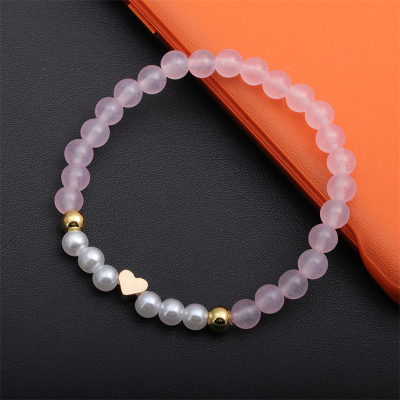 Europa y América transfronteriza 6mm rosa cristal pulsera de cuentas de cobre Cruz amor imitación perla pulsera de cuentas