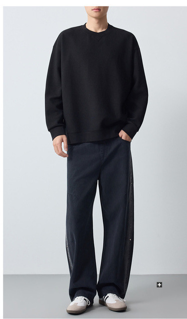 Áo sweatshirt nam cổ tròn chất liệu dày dặn 300g phong cách công sở — đen chi tiết 12
