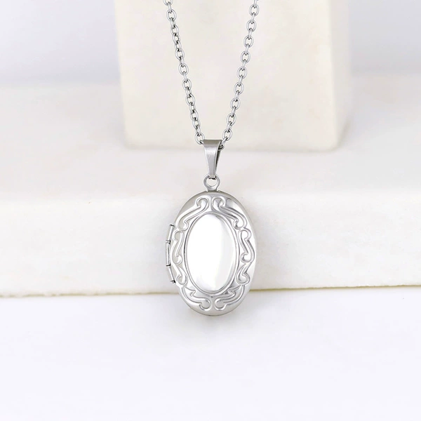 [Necklace] Oval Ruyi Photo Box 24*16mm/Steel Color