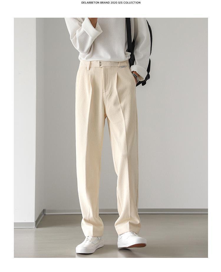 1 Men's Casual Spring And Autumn Loose Regular Wide-Leg Pants Japanese Style Simple Solid Color Versatile Straight_voghion.com