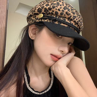 Leopard print Millennium style hot girl y2k beret women's retro summer thin personality niche big head circumference octagonal hat ~
