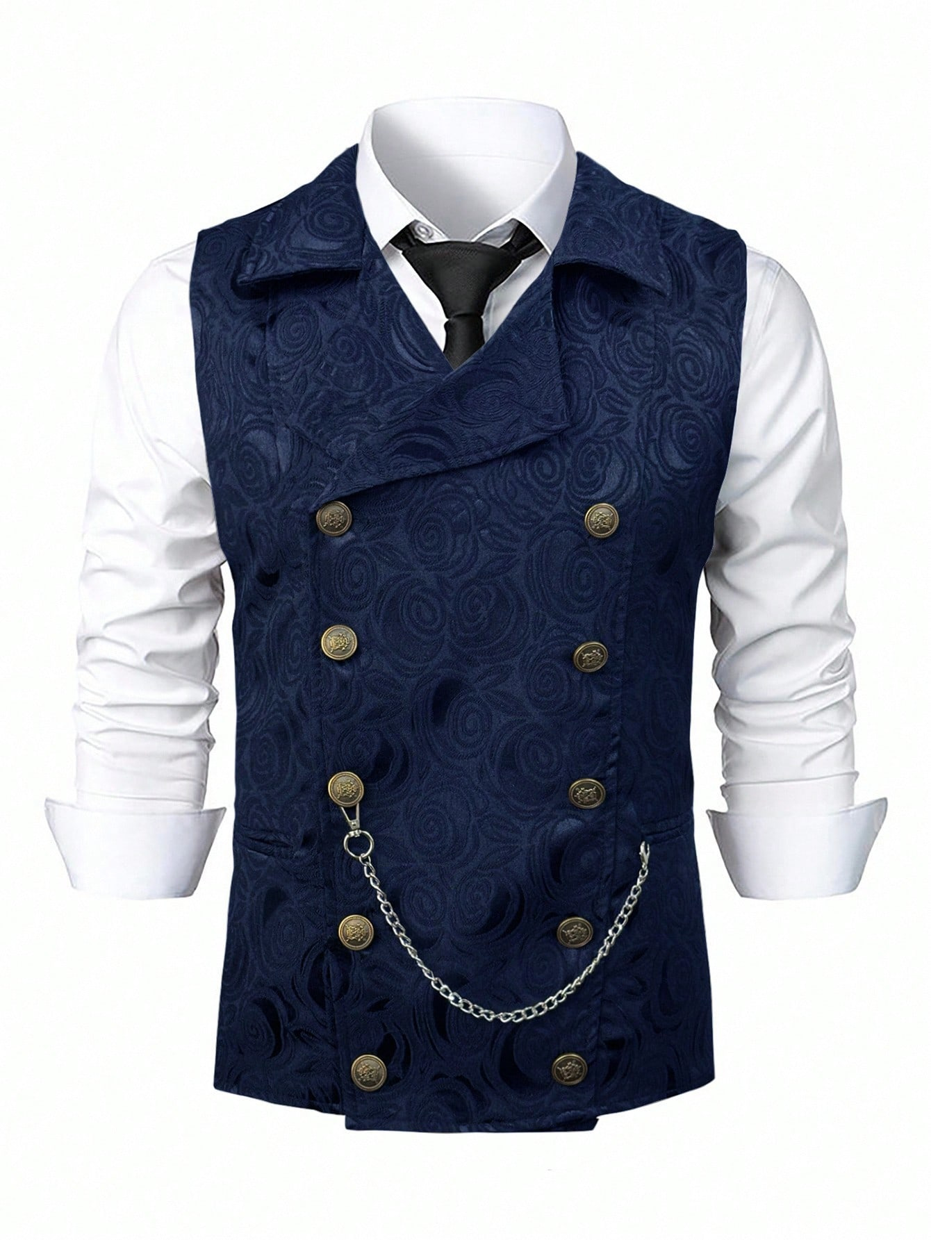 Gilet De Costume Homme Croisé Avec Chaîne Style Européen_voghion.com