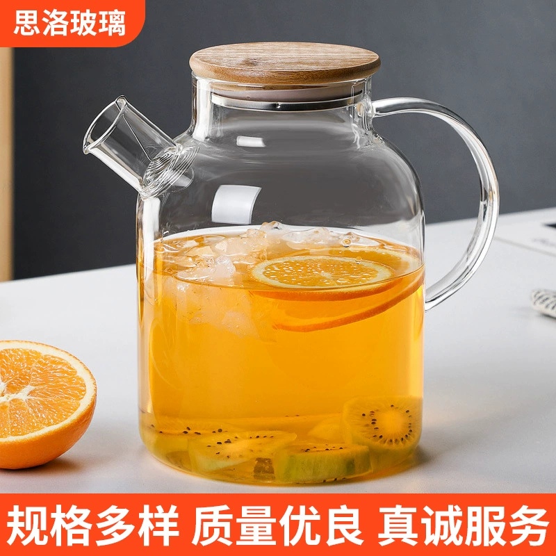 Чайник из боросиликатного стекла, кувшин для сока, кувшин для холодной воды, кувшин с бамбуковой крышкой для нагрева на открытом огне, бытовой кувшин для холодной воды, цветочный чайник.