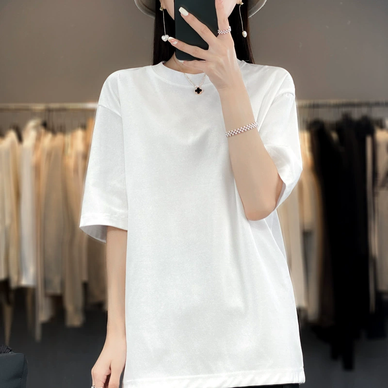 Футболка с коротким рукавом 100 хлопок белый женский 2024 летний новый корейский