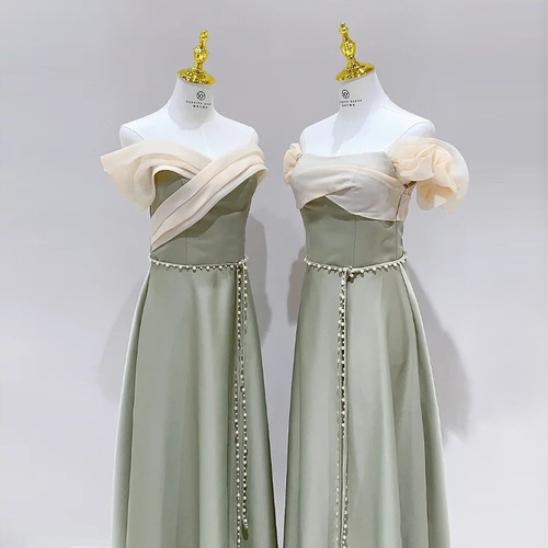 Green Satin bridesmaid dresses the new  wedding sister group of girlfriends bridesmaid dresses show thin can wear dress at ordinary times
