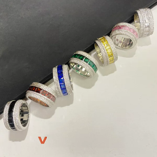 Versa Heavy Industry Design Colorful Obsidian Ring Women's Gold Plated Micro-inlaid Color Treasure Sugar Zirconium Wide Row Ring Men's