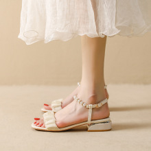 越鑫旺真皮平替惠州女鞋heels露趾凉鞋低跟夏天新款一字带凉鞋女