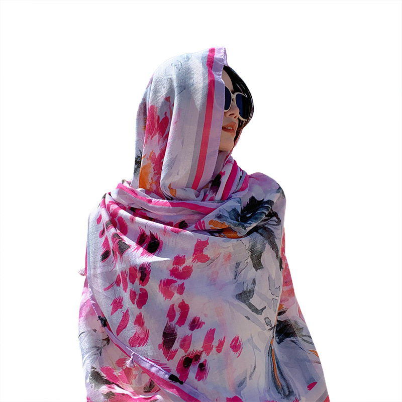 Estilo étnico leopardo impresión tinta crisantemo algodón y lino sensación bufanda Yunnan viajes protector solar Toalla de playa foto decoración chal