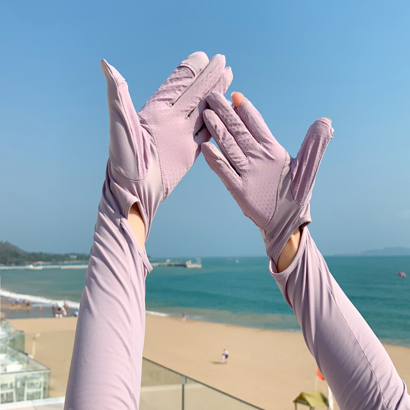 夏季新款袖套時尚透氣防滑手套防曬袖套女時尚百搭輕薄開車遮陽