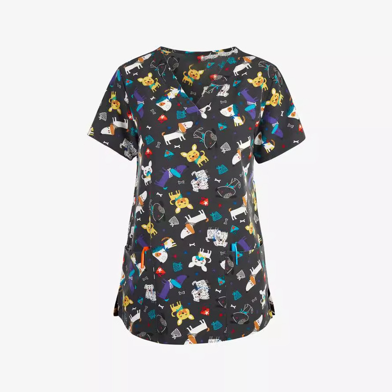 Europe and the United States cross-border source direct sales AliExpress women's T-shirt V-neck nurse clothing small pattern commuting comfortable short sleeve women