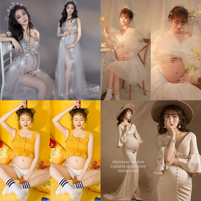 Photo Studio Photography Outfits for Pregnant Women, Maternity Photos, Artistic Theme See-Through Photo Outfits