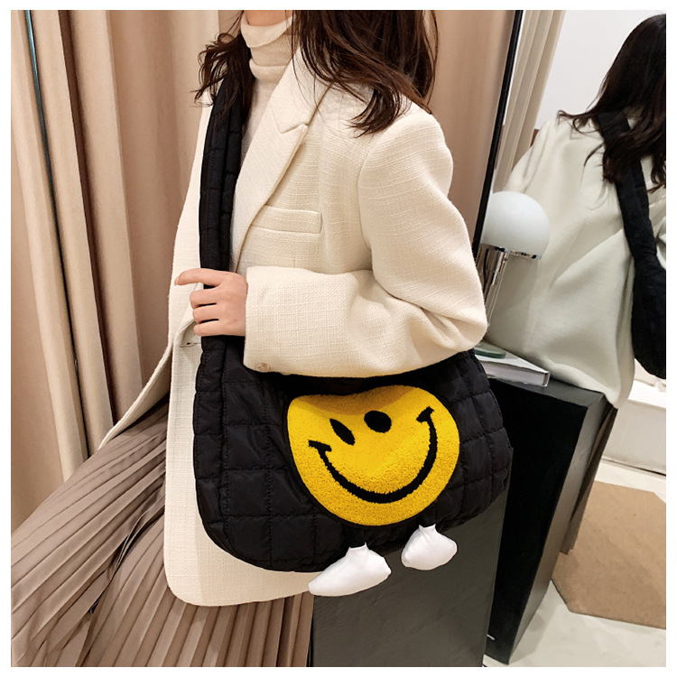 Women's Large Autumn&winter Space Cotton Smiley Face Fashion Square Zipper Tote Bag display picture 6