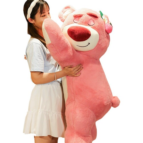 New cute lying posture strawberry bear plush toy pillow scissor machine doll doll gift cushion cross-border supply