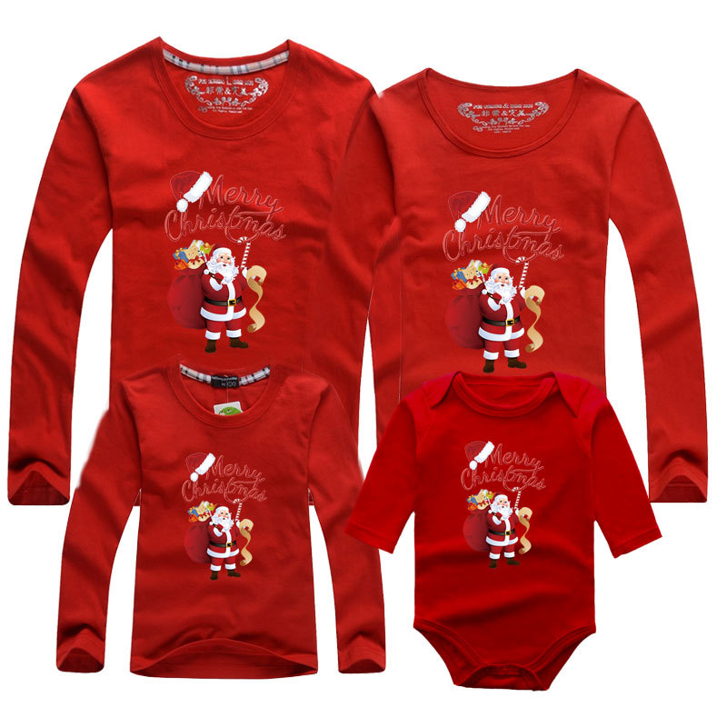 Camiseta de manga larga rojo ropa familiar Feliz Navidad Año Nuevo transfronterizo madre e hijo Ropa de mujer una familia de tres Papá Noel