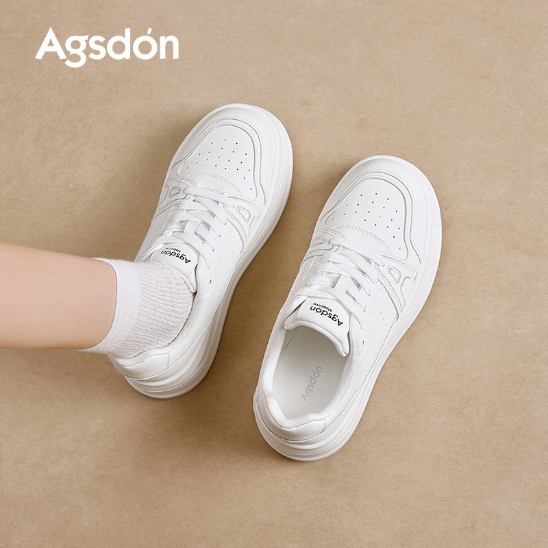 Augu Shi Deng zapatos blancos de suela gruesa para mujeres 2025 nuevos zapatos de skate de otoño estudiantes zapatos casuales ligeros de suela suave