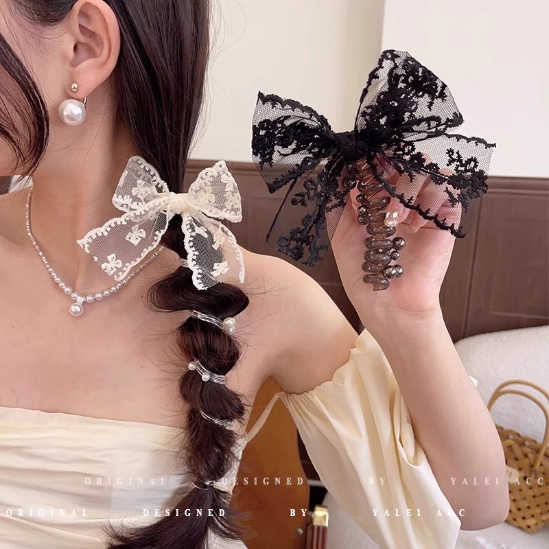 Lace arco línea telefónica anillo de cabello femenino de alta calidad burbuja trenzada cabeza cuerda de cabello de perla alta cuerda de cabello de cola de caballo artefacto de trenzado
