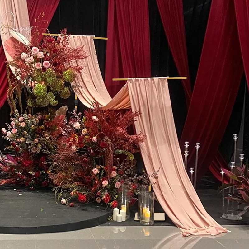 新款婚庆道具铁艺架子T字支架布幔线帘架伸缩杆婚礼迎宾背景展架|undefined