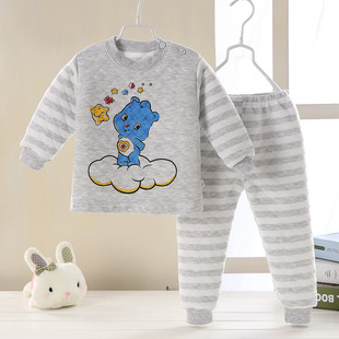 Children's Quilted Thermal underwear suit Cotton three-layer thickened thermal clothes autumn clothes long pants baby cover autumn and winter