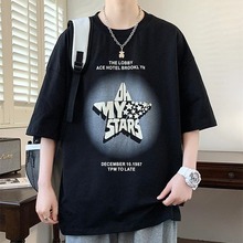 夏季新款男孩休闲短袖T恤潮牌青少年印花上衣大童透气圆领体恤衫