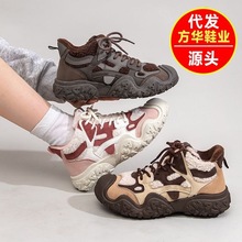 2025新款秋冬款厚底防滑保暖高帮棉鞋百搭运动复古防寒增高老爹鞋