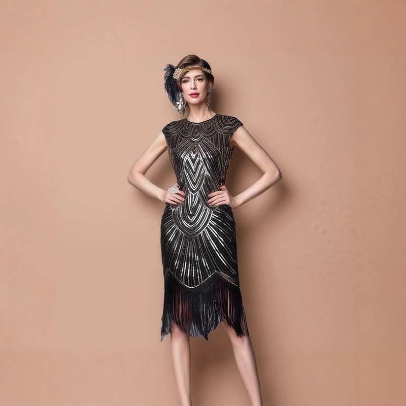 1920S Retro Dress Gatsby Dress Heavy Beaded Sequin Tassel Skirt European and American Amazon Evening Dress