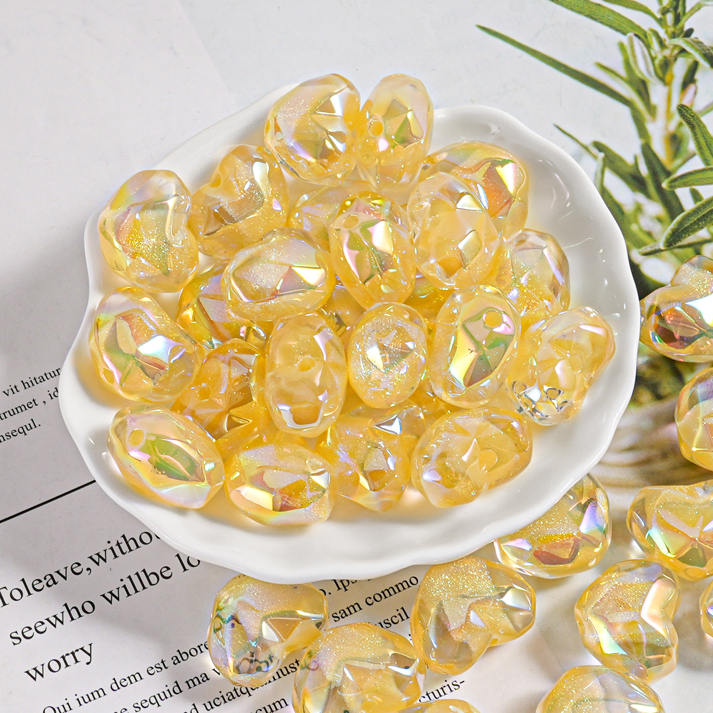 Al atardecer, corazón de azúcar, fideos cortados, amor, cuentas, teléfono móvil, material de bricolaje, accesorios de joyería, cuentas finas de resina flash en forma de corazón, lotes dispersos