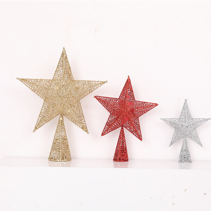 Decoración de estrella de techo de base dura navideña dedicada transfronteriza estrella de cinco puntas tridimensional brillo de hierro forjado suministros navideños de cinco estrellas