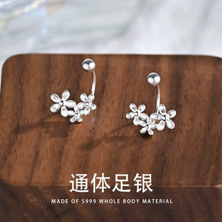 简约S999银花花耳环女时尚百搭耳骨钉小众设计感拧螺丝花朵C01281