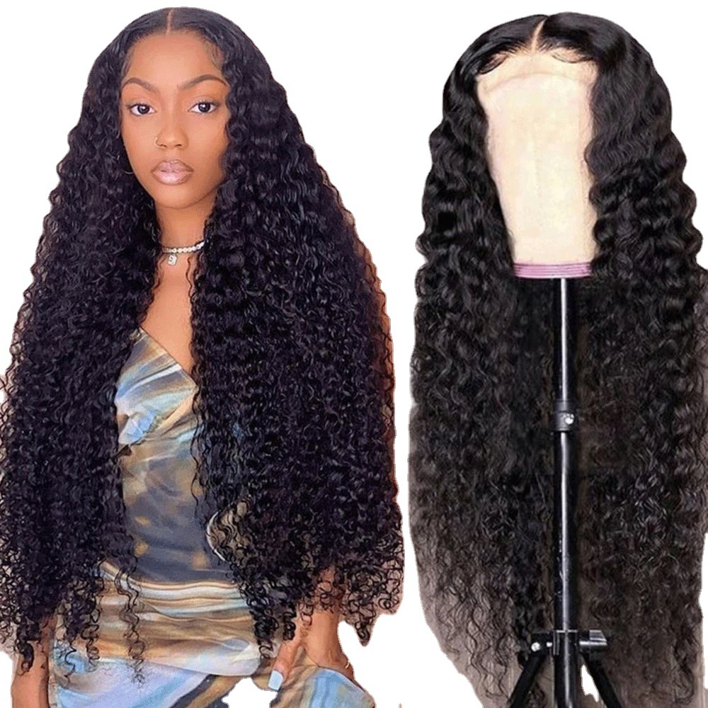 Europeo y americano transfronterizo Venta caliente negro africano de mediana longitud pequeño rizado cabello largo de las mujeres en stock fábrica directa cabeza cubierta pelucas peluca