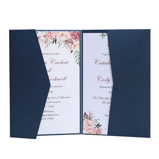 Pearlescent Paper 250g Wedding Invitation Cover, Festive Celebration Dark Blue Card, Laser Cut Invitation Wholesale