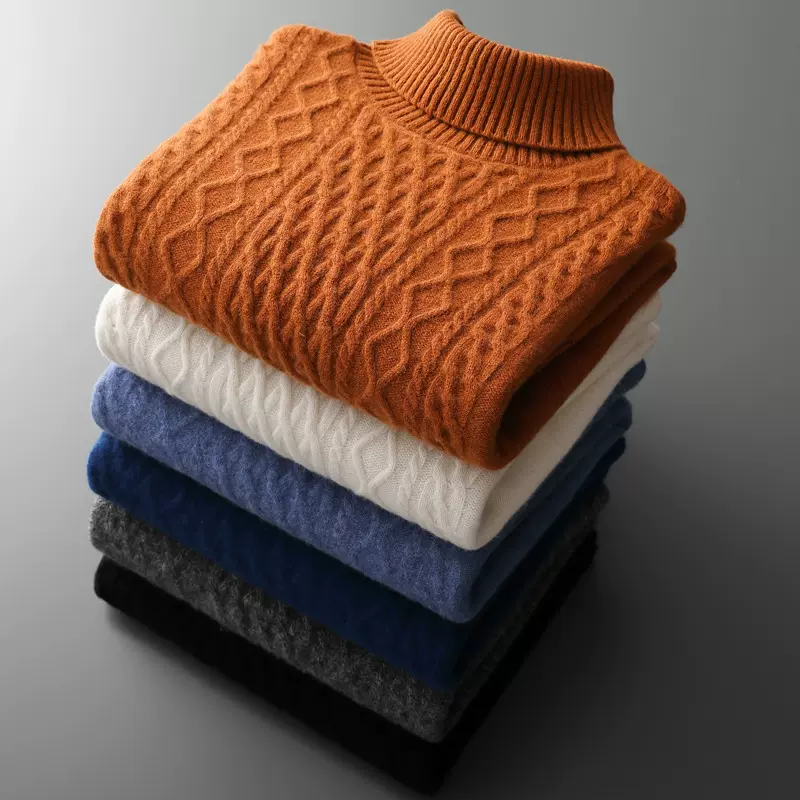 双股加厚高领男装100%纯羊毛衫套头毛衣宽松保暖流行休闲打底冬季