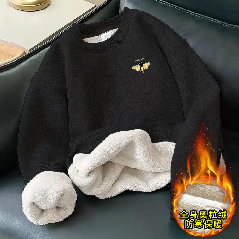 Alpaca Velvet Autumn and Winter New Long-sleeved T-shirt Sweatshirt Men's Autumn Clothes Men's Loose Round Neck Tops Casual Trendyy Men