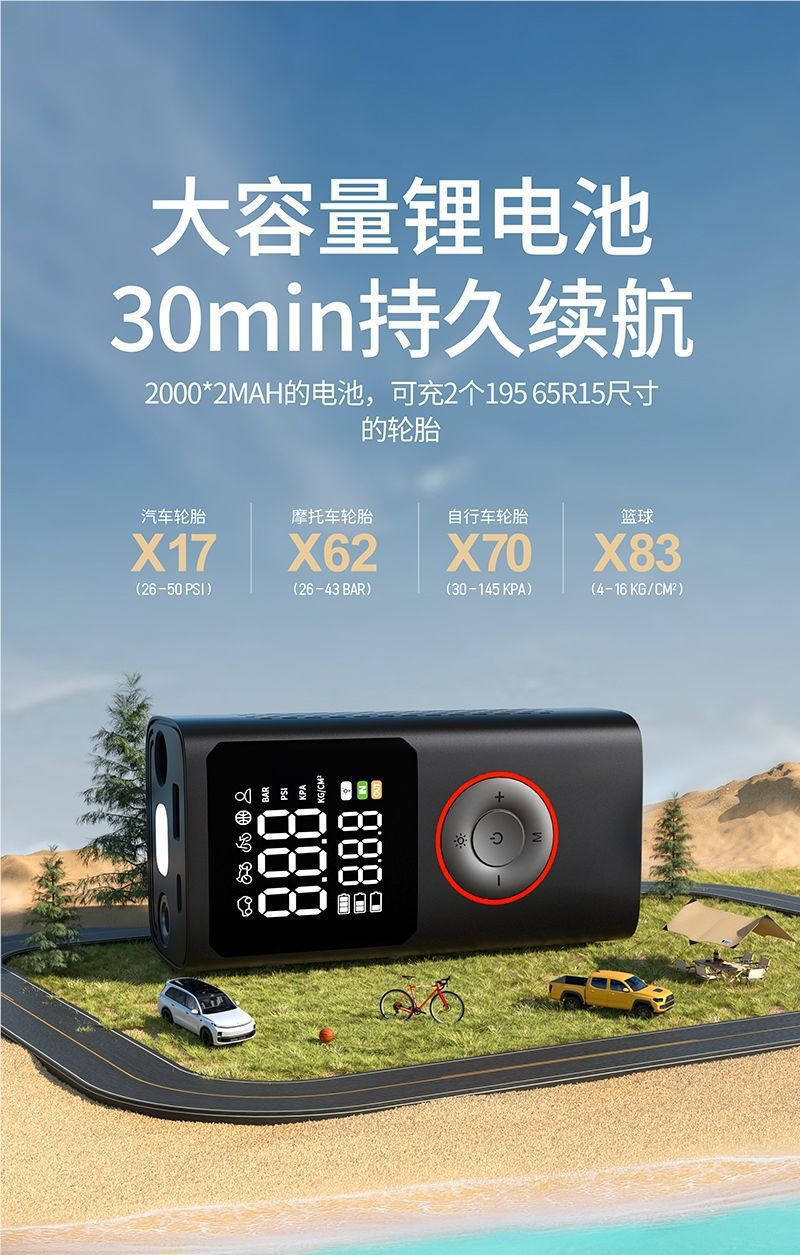 Car Air Pump, Outdoor Wireless Inflator, Dual Power Supply Portable Handheld Electric Car Tire Inflator