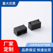 双网口插座RJ45 1X2 8P8C 全塑无灯直插网线连接器接口网络端口