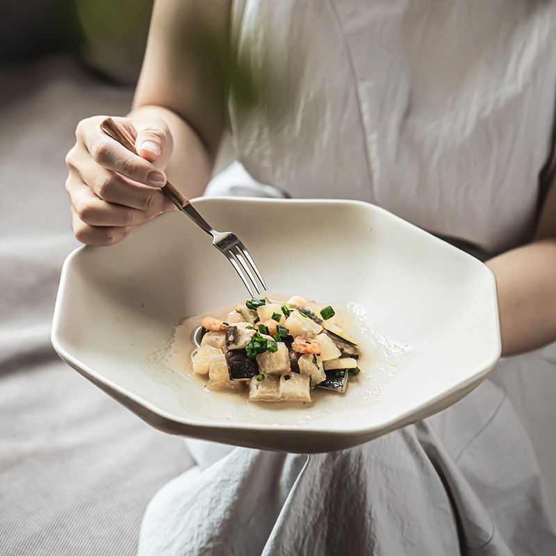 Plato de cerámica octagonal de estilo retro creativo platos de comedor caseros platos de desayuno platos de pasta platos de platos de frutas platos cubiertos