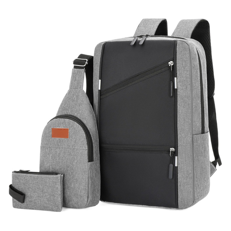Cross-Border Business Computer Backpack Men's Large-Capacity Three-Piece Set Backpack Multi-Functional USB Charging Casual School Bag