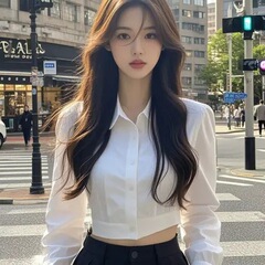 设计感小众白色衬衫女长袖春秋新款港味复古法式高腰短款别致上衣